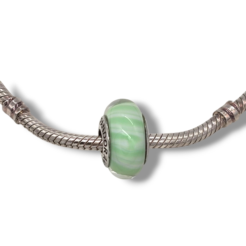 PANDORA Light Aqua/Green Candy Stripes Murano Glass Bead Charm S925 Retired - Picture 11 of 16